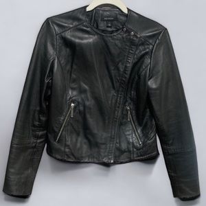 HALOGEN Leather Zip front Moto Jacket S 19.5” p2p Black $250 Retail EUC